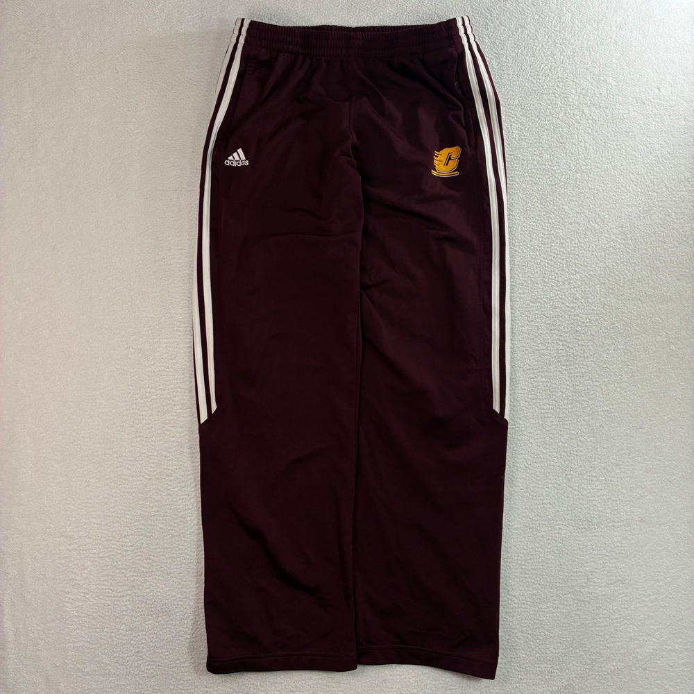 Y2K Adidas Central Michigan Track Pant Men M Baggy Maroon Player Issue Ankle Zip